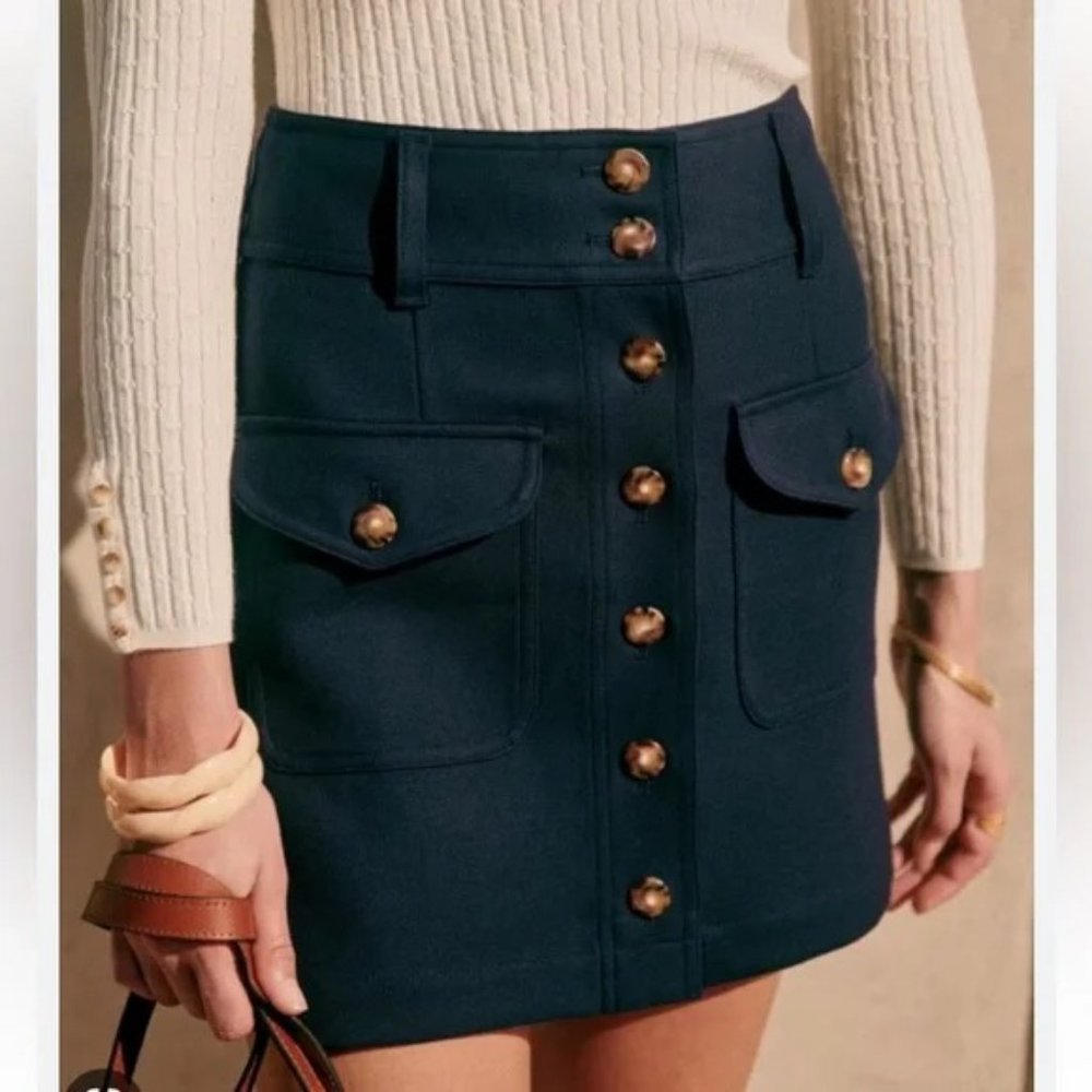 Sezane Bettie Wool Mini Skirt in Navy Blue 34 2